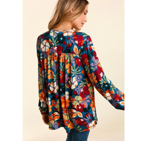 "The Kelly" Colorful Floral Front Tie String Top - Picture 3 of 4